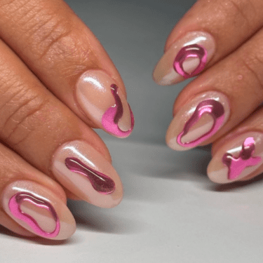 abstract pink chrome nails