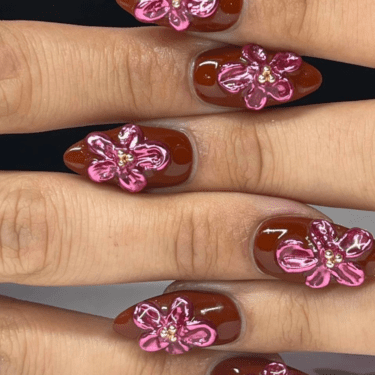 pink chrome flower nails