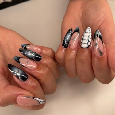 A mixed manicure with different nail art trends