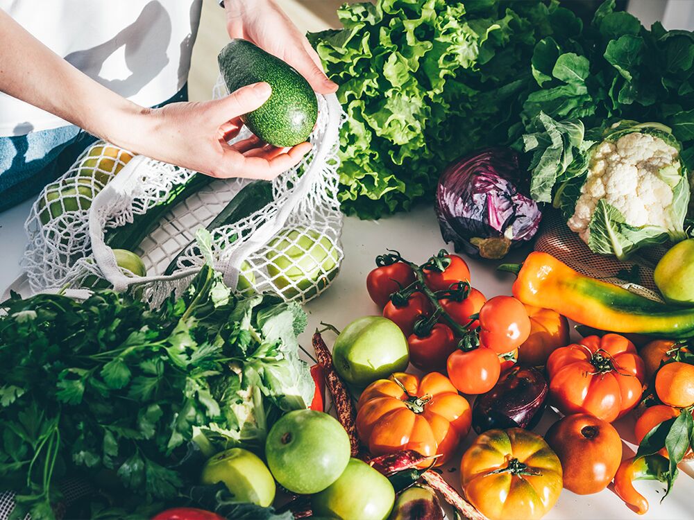 Produce in a kitchen counter