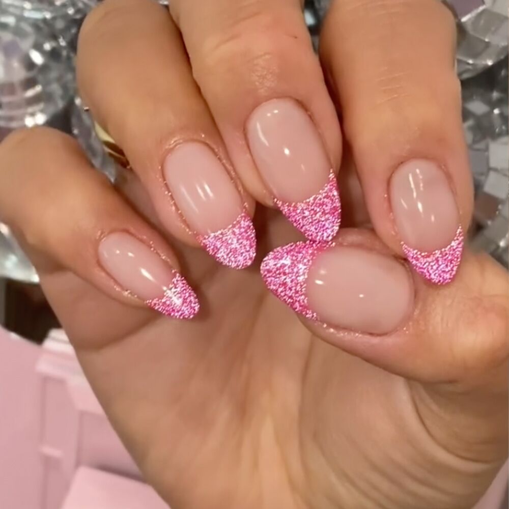 Glitter French Tips with Glossy Finish