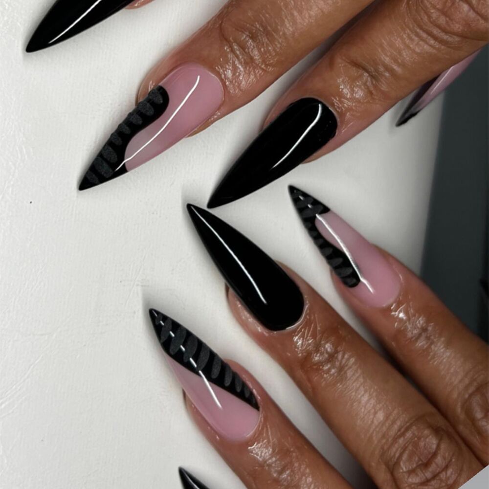 Edgy Stiletto Nails with Negative Space