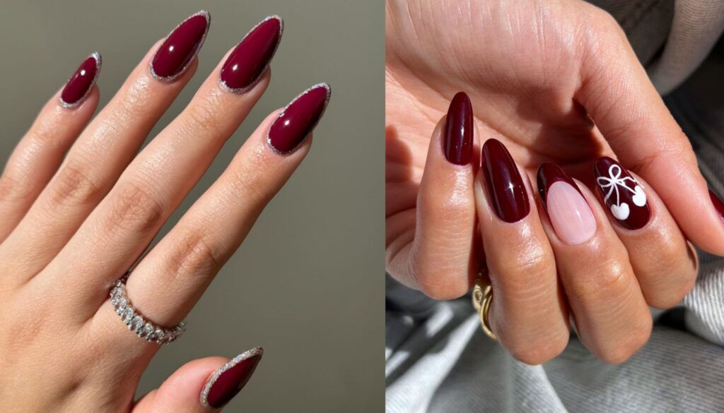 Matte maroon gel nails in deep burgundy shade
