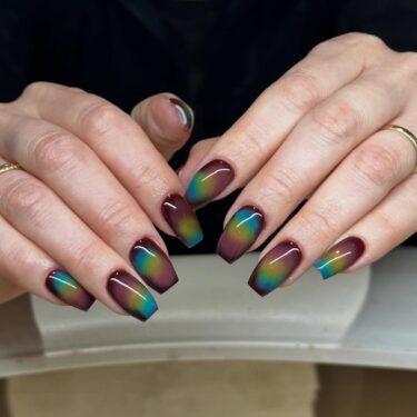 multi-colored short coffin nails