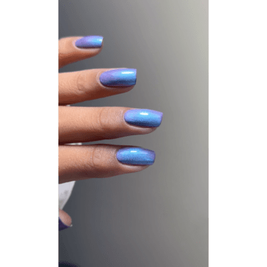 short coffin nails with holographic blue polish