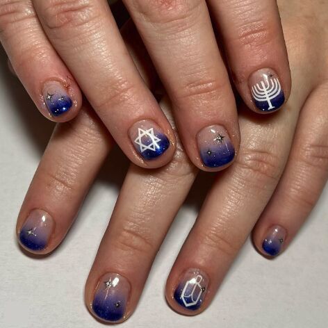 Blue hanukkah nails