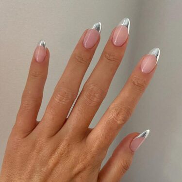 silver chrome French manicure