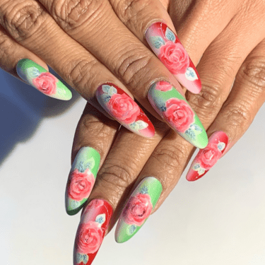 rose matcha nails