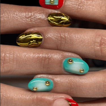 red and teal nails