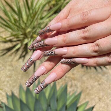 French manicure with bandana print
