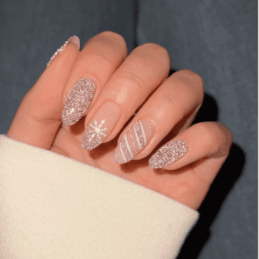 Silver glitter nails with bow and star nail art designs