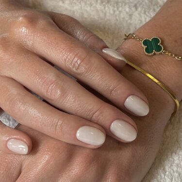 oval milky white manicure