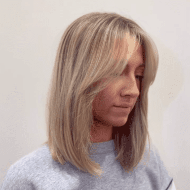 Long bob with curtain bangs