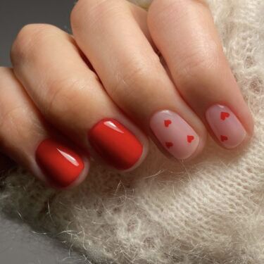 valentine's day red short nails with hearts