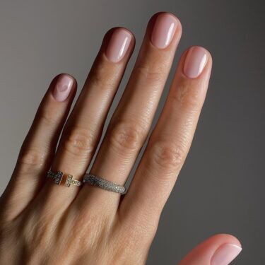 milky pink nails with heart