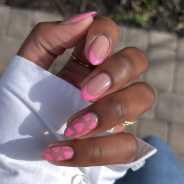 pink and heart french manicure