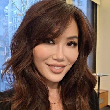 Long brunette hair with side bang