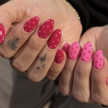 hot pink polka dots manicure